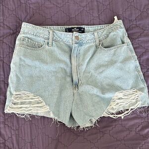 Hollister Women's Light Blue Ripped Jean Shorts